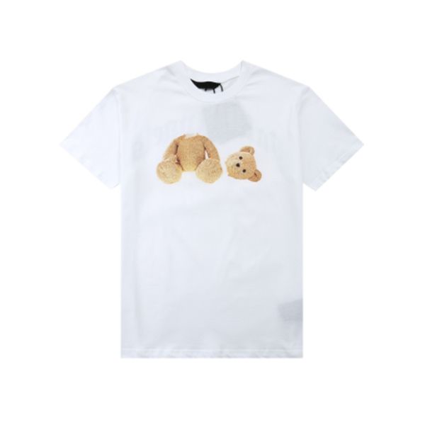 

european and american fashion designer teddy bear t shirt men's printed short-sleeved t-shirt man and women couples pure cotton casual, White