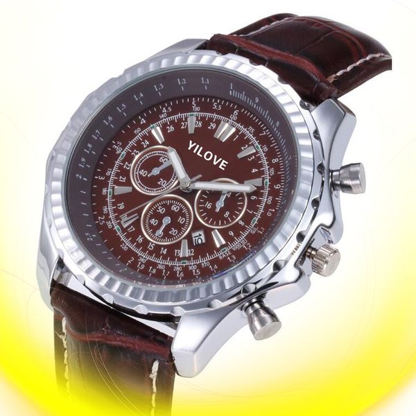 

brand new men's fashion quartz watch lover women men wear leather clock presidents day subdials not working luxury business wristwatch, Slivery;brown