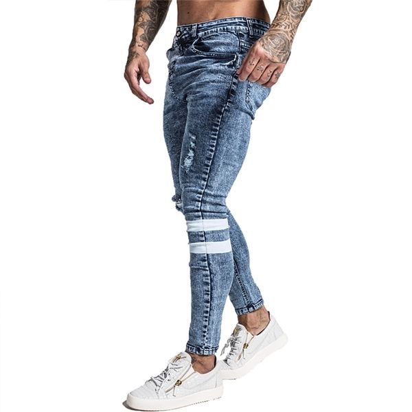 

gingtto skinny jeans men slim fit ripped mens jeans big and tall stretch blue men jeans for men distressed elastic waist lj201029