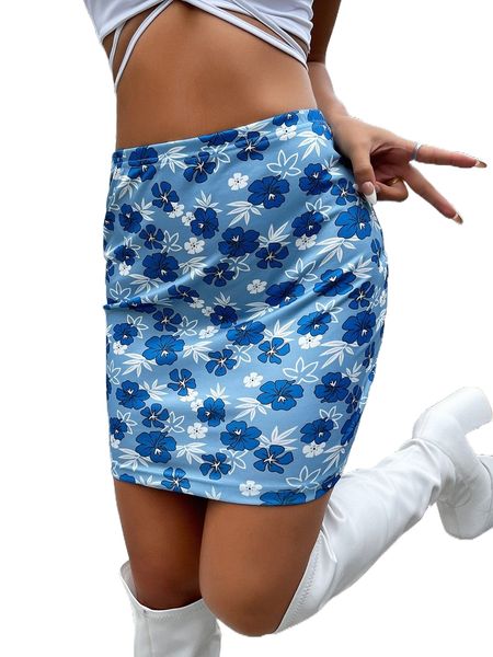 

allover floral print bodycon skirt k1hb#, Black