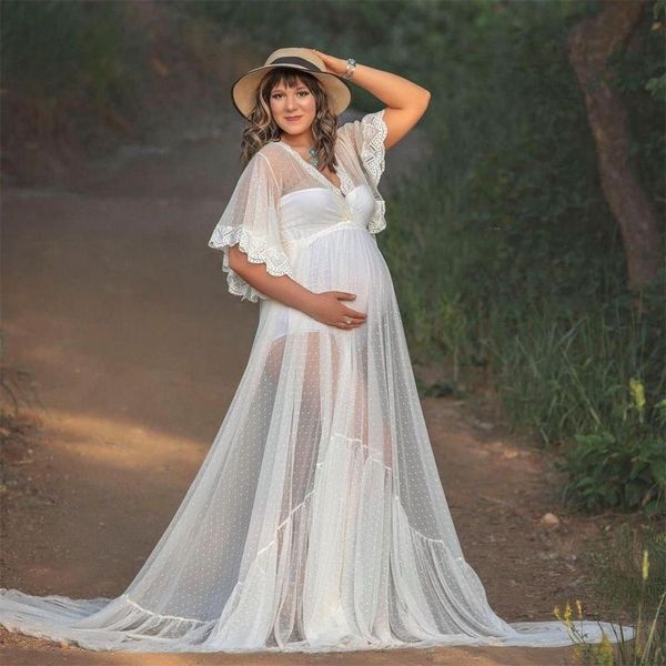 Abito premaman bohémien per servizio fotografico Abiti da ballo in pizzo See Thru Baby Shower Gowns Vestido de novia delle madri