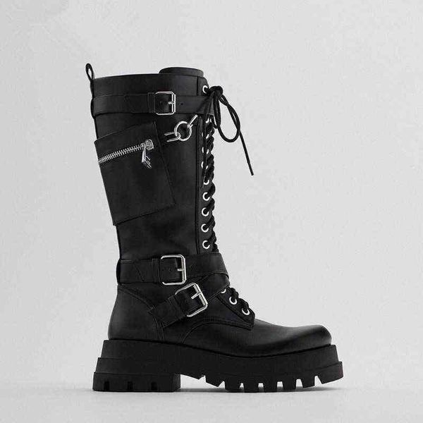 

za heavy soled motorcycle boot 's new fall buckle calf boots knight middle martin long 0712, Black