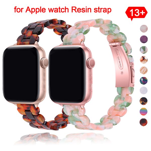 Cinta de relógio de resina para a faixa de relógio da Apple 41mm 40mm 38mm 45mm 44mm 42mm Oval Slim Fit Substituição Pulseira Iwatch Series 7 6 5 4 3 Acessórios SmartBand