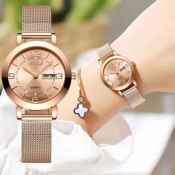 

new non automatic mechanical women's waterproof double calendar luminous trend student watch women, Slivery;brown