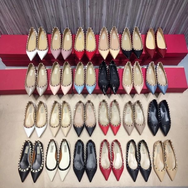 Sapatos rebites de luxo, sandálias de marca, bombas femininas, 2022, boca rasa, bico fino, sapatos sociais