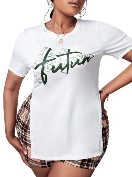 

plus letter graphic slit side tee t2wx#, Black
