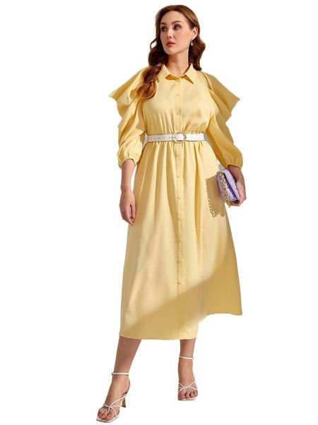 

plus button front cold shoulder dress without belt z6z6#, Black