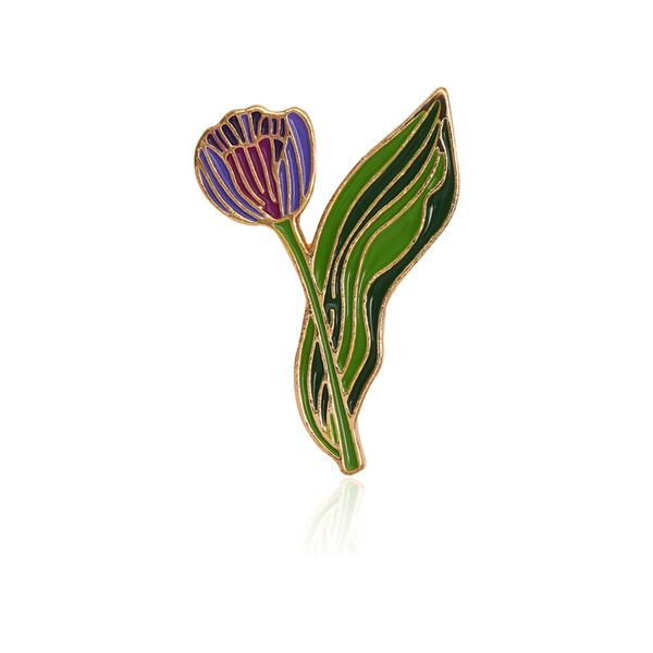 

gold plated tulip brooch plant shaped enamel pins zinc alloy brooches for women denim shirt flower badge fashion small backpack accessories, Gray