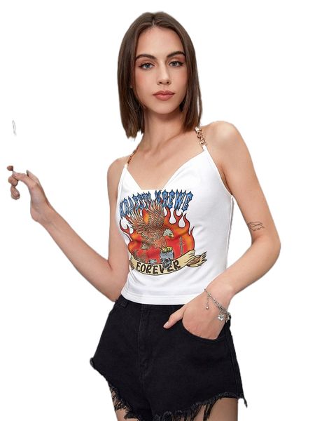 

x krassti letter & fire print tied backless halter i2zf#, White