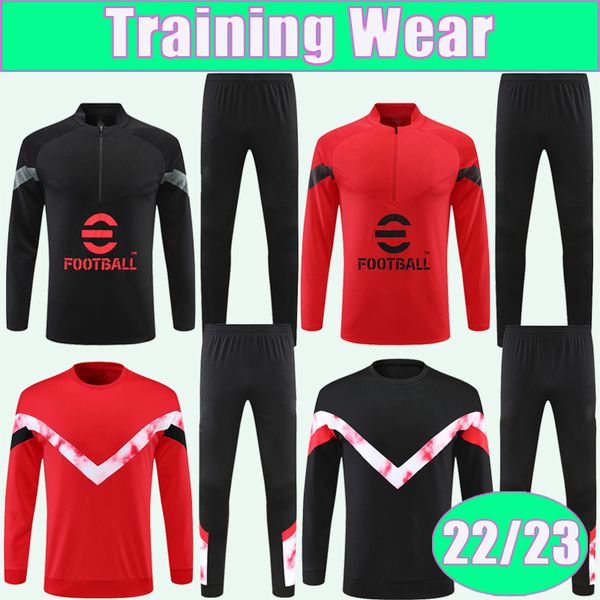 

22 23 giroud brahim training wear soccer jerseys kit suit ibrahimovic romagnoli kessie half zip tracksuit football shirts, Black