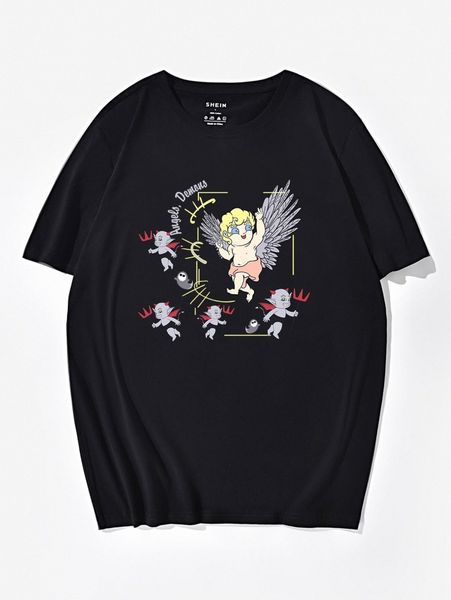 

men letter and cartoon graphic tee j5jp#, White;black