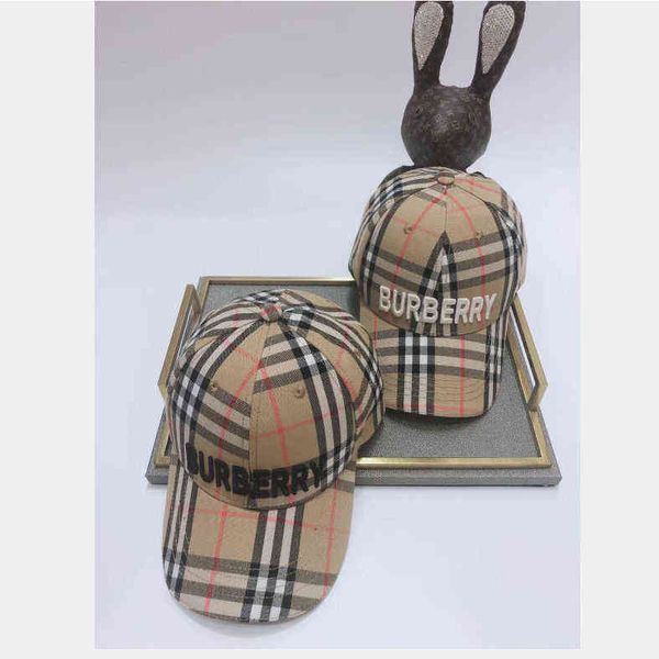 

ball caps burbrerys european and american letters embroidered plaid duck tongue hat women's korean version versatile trendy baseball ha, Blue;gray