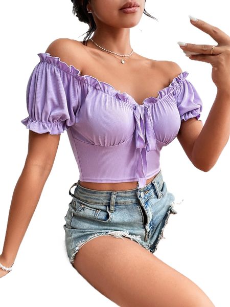 

off shoulder lettuce trim n0c3#, White