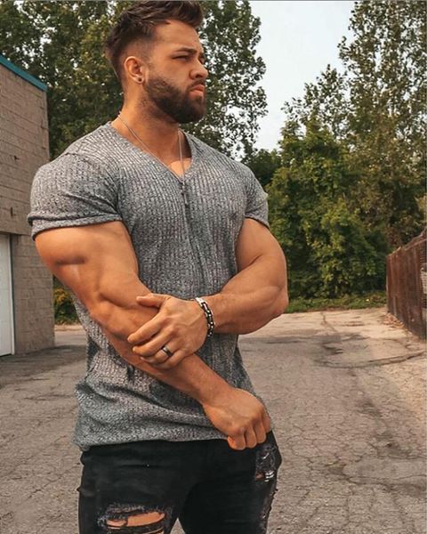 

running v neck short sleeve t shirt men fitness slim fit sports strips t-shirt fashion tees summer knitted gym clothing cx220318, White;black