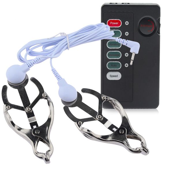 Scossa elettrica Clip per seno Morsetti per capezzoli in metallo E-Stim Clitoride Donne Tortura SM Bondage Gioco per adulti Flirtare Accessori Giocattolo sexy