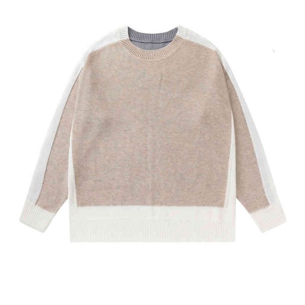 

men's hoodies sweatshirts autumn winter off two-color splicing crew neck pullover knitted sweater for men and women, Black