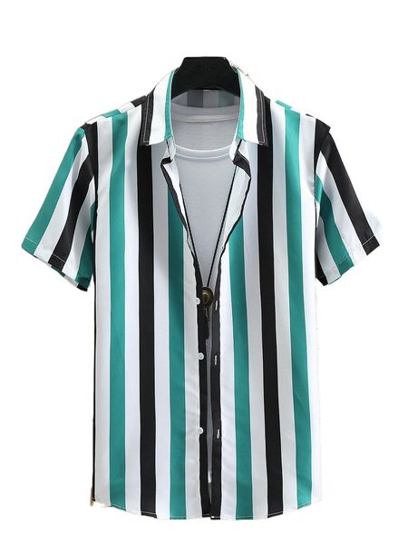 

romwe guys striped shirt without tee u1ef#, White;black