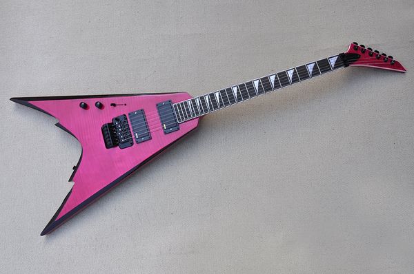 

factory custom purple left handed electric guitar with flame maple veneer,reverse haedstock,rosewood fretboard,black hardware,can be customi