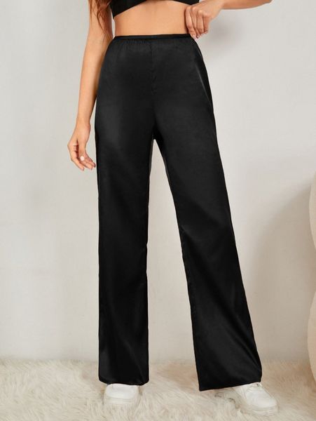 

high waist wide leg satin pants 69dj#, Black;white