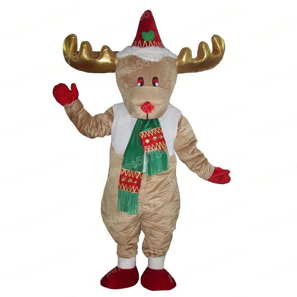 

performance reindeer with red hat mascot costumes halloween christmas cartoon character outfits suit advertising carnival adults outfit, Red;yellow