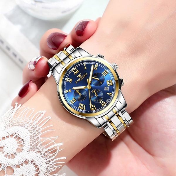 

stainless steel women watch luxury fashion round shape quartz stainless steel folding strap ladies waterproof date wrist watches, Slivery;brown