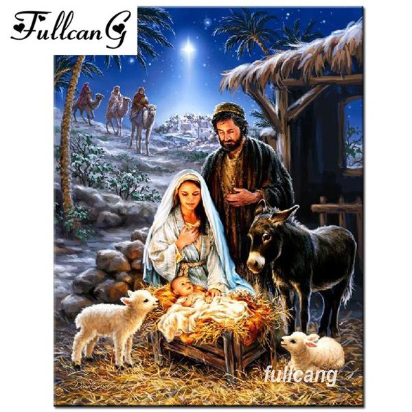 

fullcang 5d mosaic diamond painting cross stitch diamond embroidery jesus was born religious icons full square rhinestones f532296b