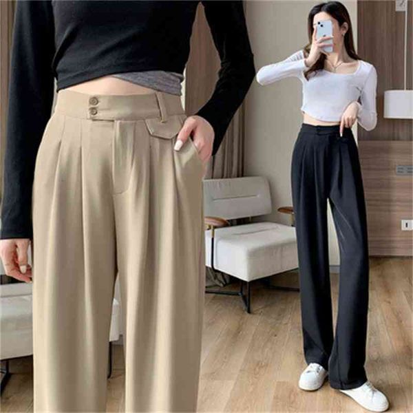 

women's pants capris high waist and wide leg suit pants women's style in spring summer loose thin straight tube floor mop pants tr, Black;white