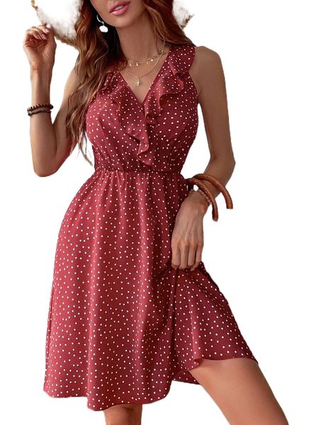 

polka dot ruffle trim overlap collar dress y8dx#, Black;gray