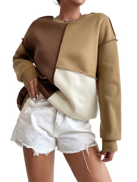 

colorblock drop shoulder sweatshirt f9bi#, Black