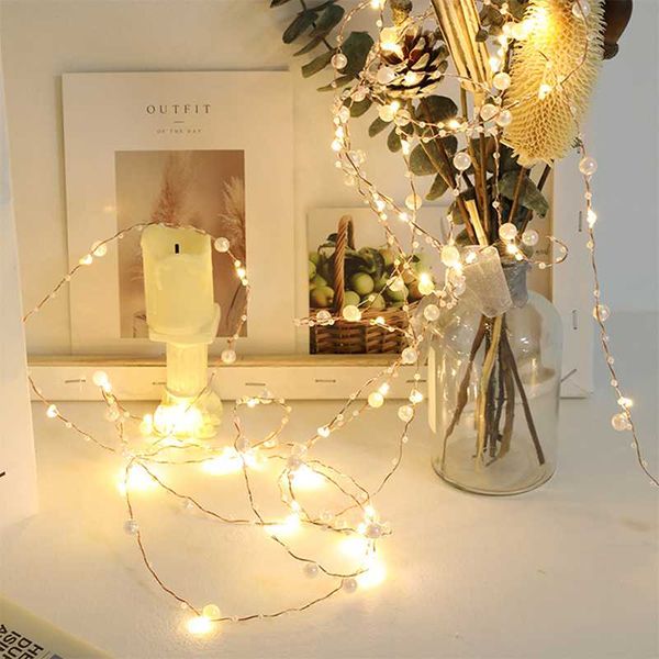 Strings String Lights Battery Operated Pearl LED Copper Wire Pearlized Fairy For Wedding Home Party Christmas DecorLED StringsLED