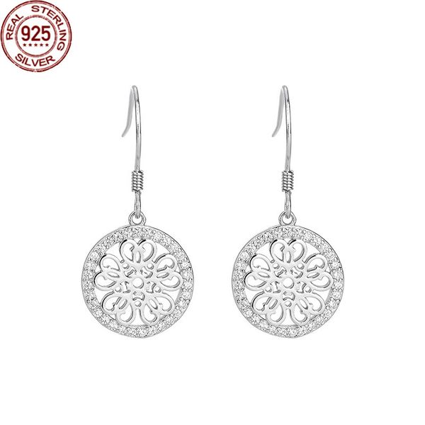 

new fashion hollow charm earrings s925 sterling silver ring long micro inlaid female christmas gift, Golden