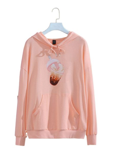 

x aaauwsome graphic print kangaroo pocket drawstring hoodie o7nk#, Black