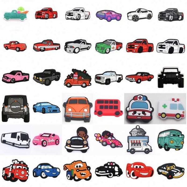 New Custom Racing Car Croc Charms Accessori per cartoni animati Decorazione per scarpe in PVC per scarpe Croc Ragazze Kids Party X-mas Gifts