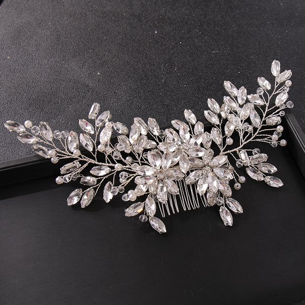

handmade silver color rose gold tiara hair combs crystal rhinestones bridal accessories wedding women bands 220805, Slivery;golden