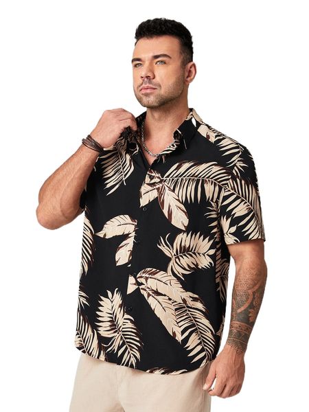 

extended sizes men tropical print shirt & shorts u5px#, Gray