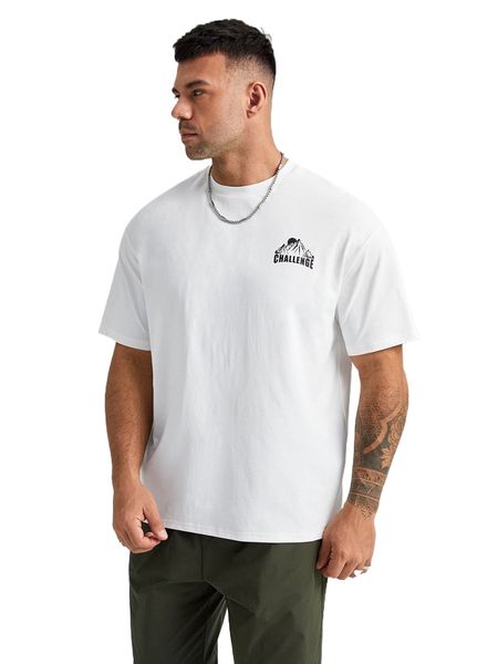 

extended sizes men mountain & letter graphic tee i1n7#, White;black