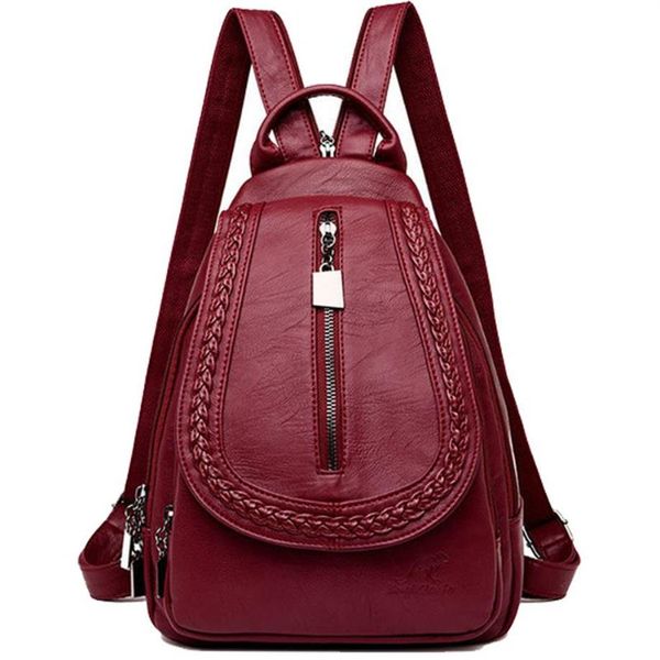 

outdoor bags women leather backpacks zipper female chest bag sac a dos travel back pack ladies bagpack mochilas school for teenage218l