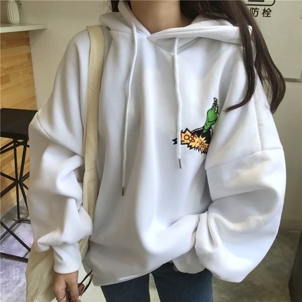 

fashion moletom female autumn winter fleece thick hooded sweatshirt for women clothes korean harajuku funny full hoddies 201202, Black
