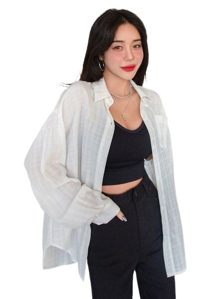 

dazy drop shoulder patched pocket shirt l8en#, White