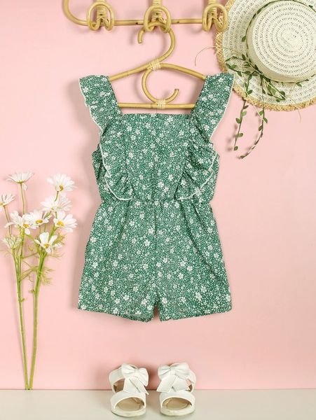 

toddler girls ditsy floral ruffle trim square neck romper she, Blue