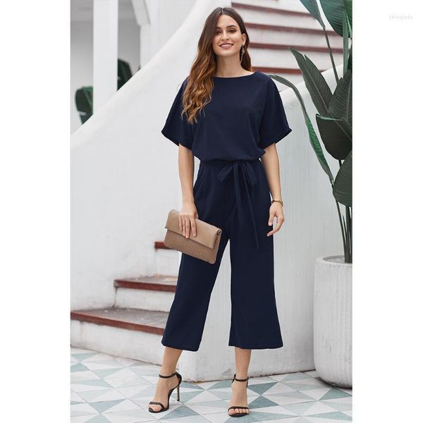 Damen-Overall, Strampler, LADY, Schwarz, Metallic-Pailletten, Damen, sexy Taillenband, elastische Taschen, Sommerparty, Blau, immer schicker Culotte mit Gürtel, Jum