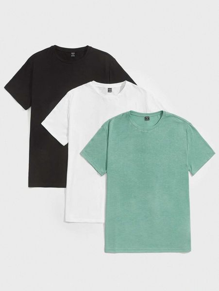 

men 3pcs solid tee t8fo#, White;black