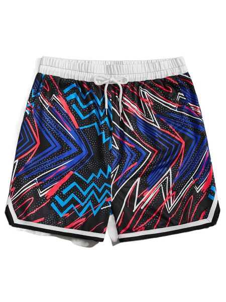 

romwe guys allover print drawstring shorts p6zp#, White;black