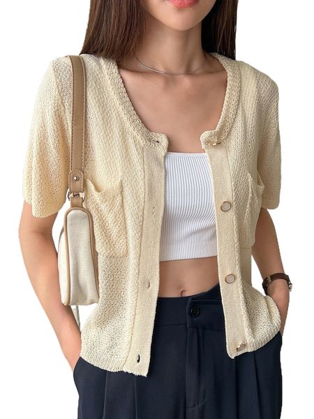 

dazy pocket patched button front cardigan y5ib#, White;black