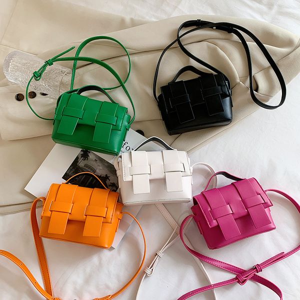 

children's fashion handbag 2022 kids korean woven mini square bag boys girls candy cross body bag lipstick zero purse f1401, Black