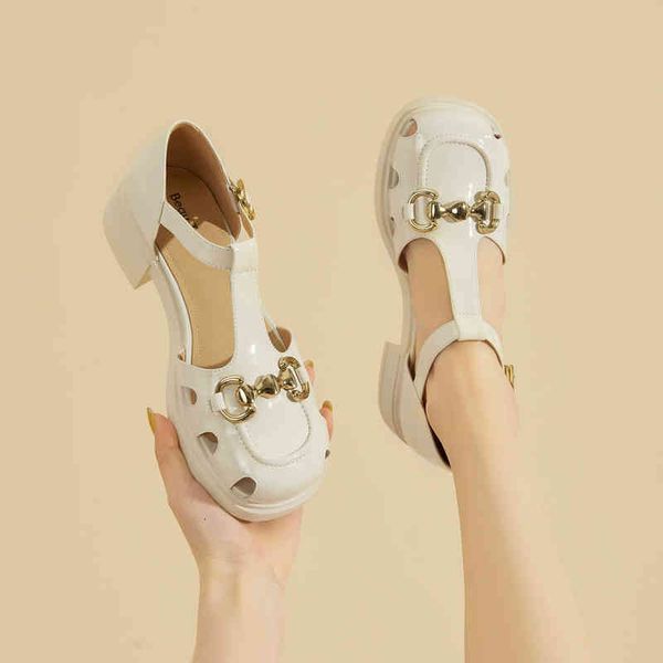 

sandals leather sandals women wear out summer roman fashion leisure baotou mary jane shoes ins fairy style, Black