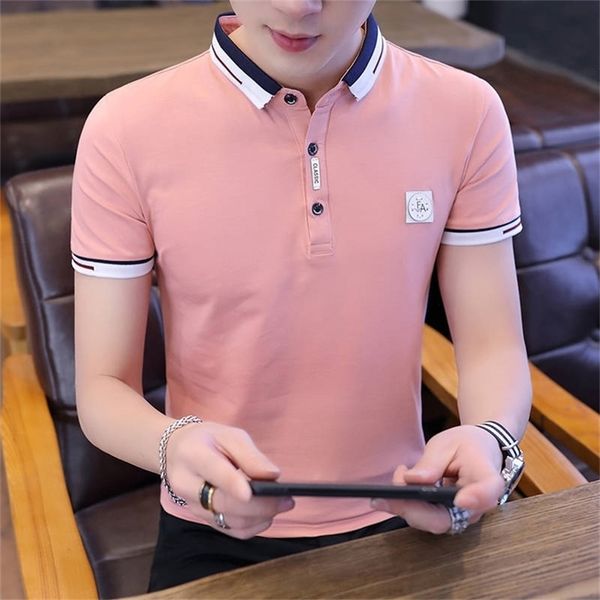 

korean school style teenage boy polo shirts men 220606, White;black