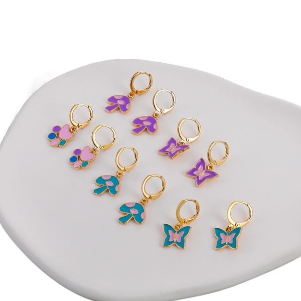 

couleur Ã goutte huile pendentif boucles d'oreilles simple crÃ©atif gÃ©omÃ©trique oreille anneau champignon papillon griffe de chat, Golden