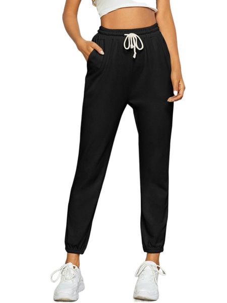 

petite slant pocket drawstring waist sweatpants h36v#, Black;white
