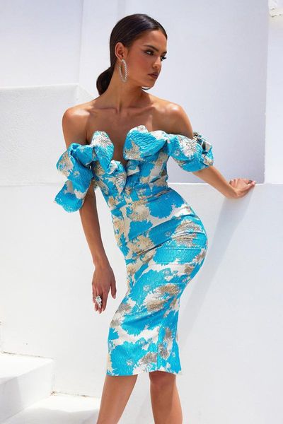 

casual dresses deive teger 2022 fashion women's v-neck off shoulder backless midi split jacquard dress elegant party club, Black;gray